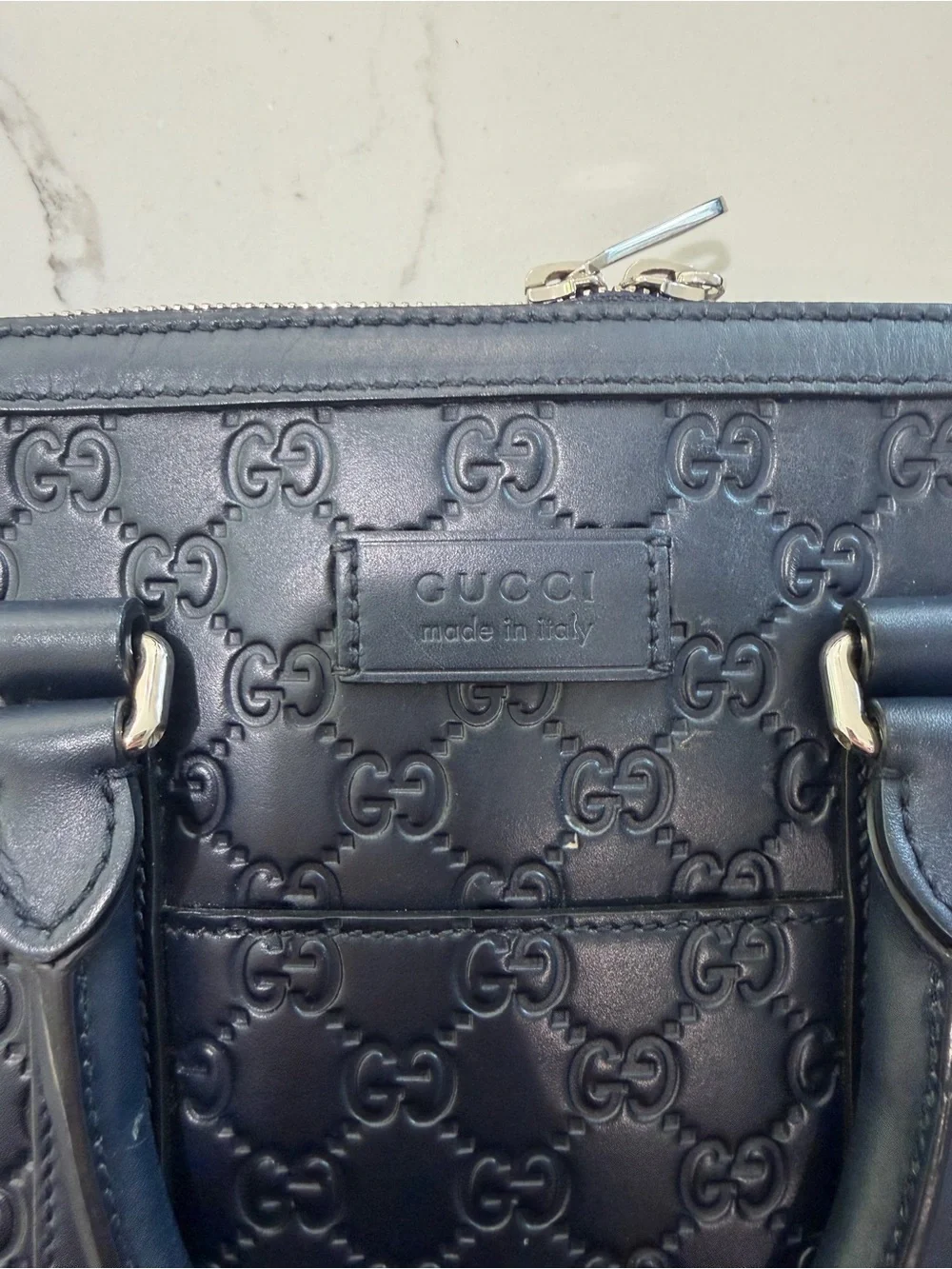 Gucci Black Embossed Signature Laptop Briefcase with Detachable Strap